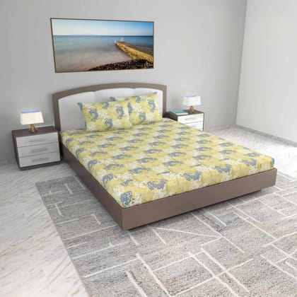 Green Autumn Tree Leaf Bedsheet For King Size Bed-King / Cream And Grey / PR_5005-KB