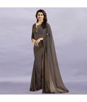 BLEESBURY Chiffon Printed Saree With Unstitched Blouse Piece ( Brown )
