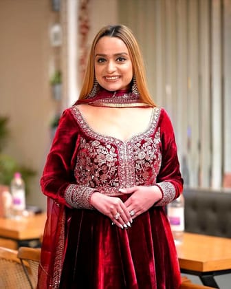Shiv Textiles Women's Maroon Festival Wear Sequence Velvet Palazzo Suit Set Size M Party Wear Ethnic Ensemble Winter Fashion Traditional Indian Outfit Ready to Wear