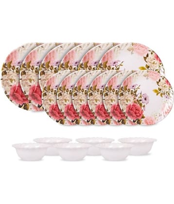 HomePro Plates & Bowl 18 Pieces Set Pink Melamine Dinner Set ( Pack of 12 )