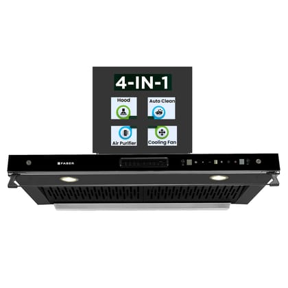 Faber 4in1 1325 m/hr Filterless Autoclean 90cm Chimney|Air Purifier+Fan|Touch & Gesture Control|T-Shape|12Yr on Motor, 5Yr Comprehensive Warranty by Faber|HOOD AEROSTATION ELITE FL HC TC BK 90,Black Faber 4in1 1325 m/hr Filterless Autoclean 90cm Chimney|