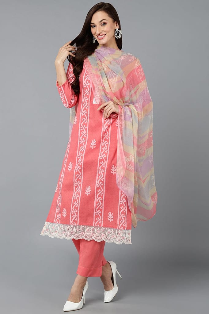 Blush Pink Silk Blend Straight Suit Set VKSKD1838 - Kurtas & Kurta Sets | Buy online on ZillyBuy