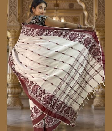 shopeezy tex fab Cotton Woven Tant Saree Without Blouse Piece ( White )