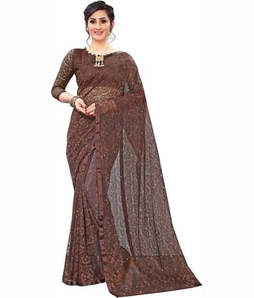 Indy Bliss Net Saree With Unstitched Blouse Piece ( Brown )