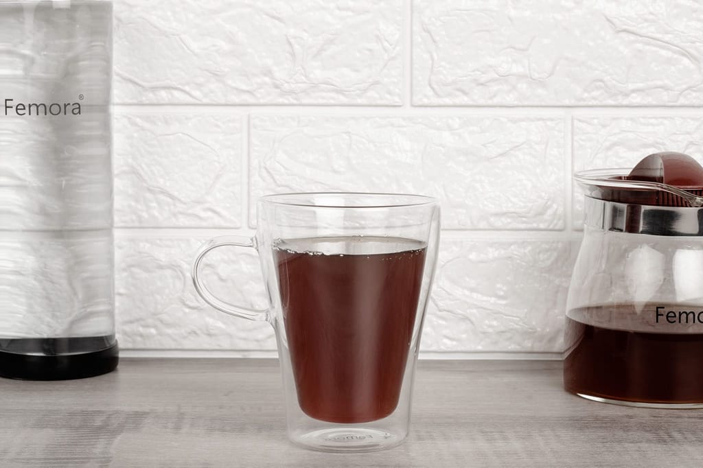 Femora Glass Double Wall Tea Cup, Transparent, 350ml (Single Piece)