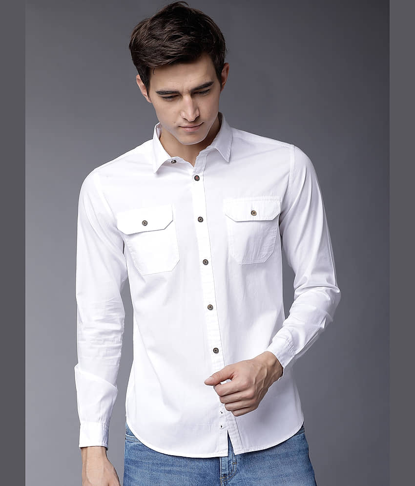 Highlander 100% Cotton Slim Fit Solids Full Sleeves Men's Casual Shirt - White ( Pack of 1 )