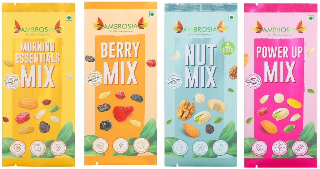 Ambrosia Trail Mix Mini Packs 30g -Sampler Pack | Pack of 4 | each item 30g