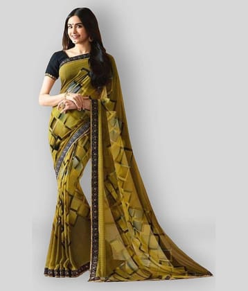 Gazal Fashions Georgette Printed Saree With Unstitched Blouse Piece ( Green )