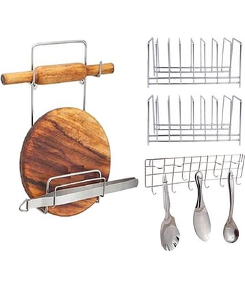 JISUN - Silver Stainless Steel Dish Racks ( Pack of 4 )