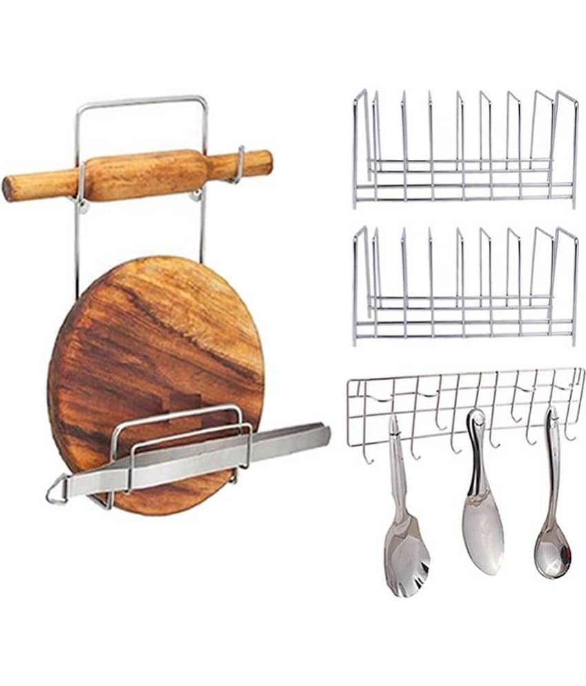 JISUN - Silver Stainless Steel Dish Racks ( Pack of 4 )