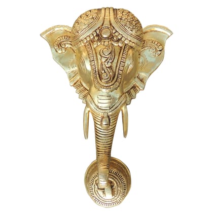 Brass Wall Hanging Elephant Face With Bell, Height : 13 Inch (BSMAS295 X)