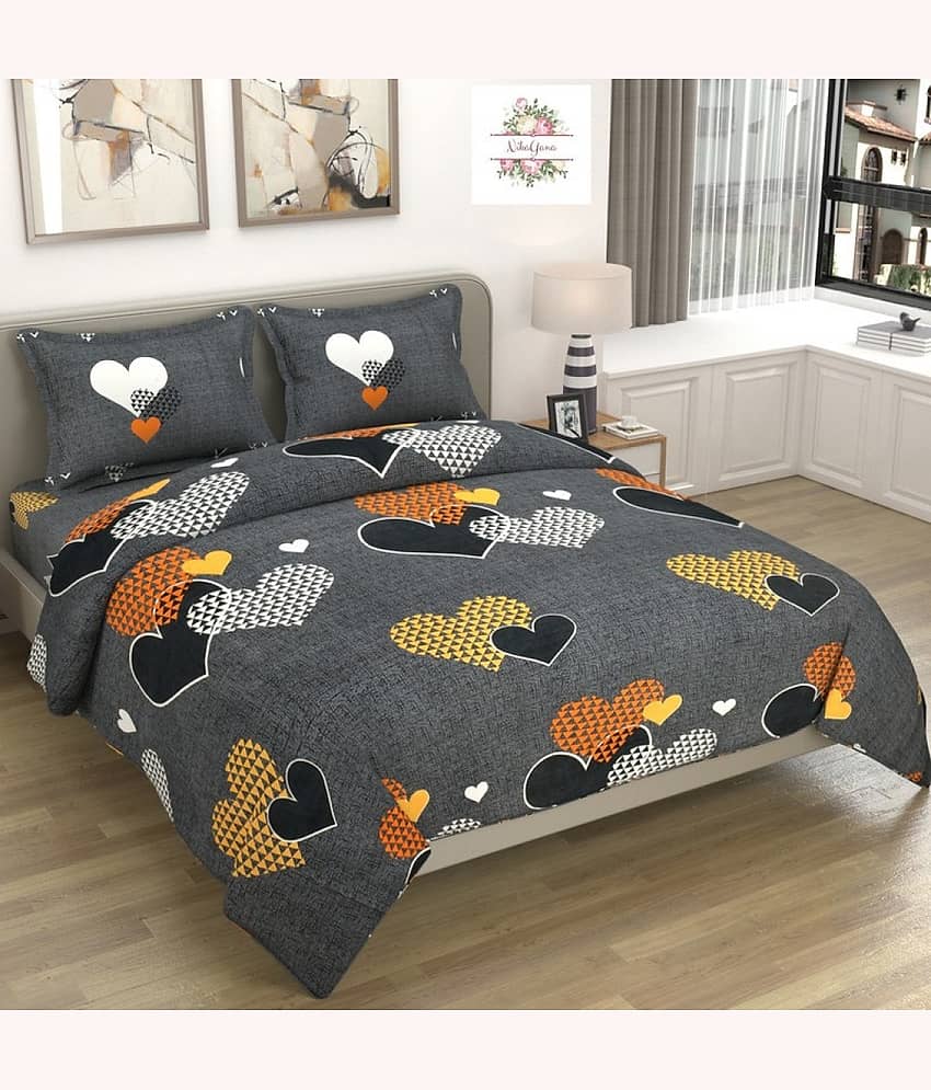 Neekshaa Glace Cotton 1 Double Bedsheet with 2 Pillow Covers ( Gray )