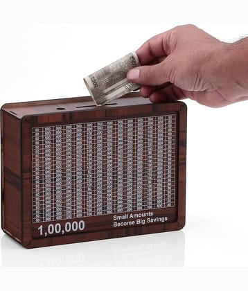 SNDArt Wooden Money Saving Box | Cash Saver Money Box with Counting Target Coin BanK