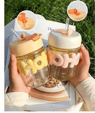 Spot hunt Glass Coffee Tumbler with Lid and Straw Pack of 1,Drinking Glasses Iced Tea Cup Chain Belt & Sleeve Double Juice Smoothies Milk Home & Travel-yellow or orange