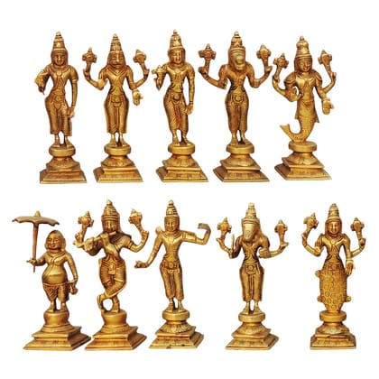 Brass Das Avatar Idol – Handmade Dashavatara Brass God Decorative Set, Height : 8.7 Inch (BSMAS1280 E)