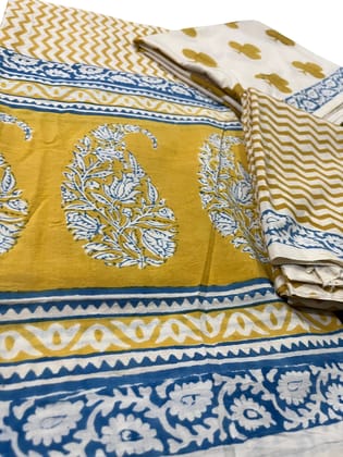 Vibrant Baag Indico Print Fabric - All-Natural Indigo Colors in Yellow, Green, Blue, Mustard & Orange - Perfect for Fashion & Home Décor