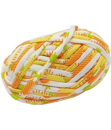 PRANSUNITA T-Shirt Yarn Carpet, Knitting Yarn for Hand DIY Bag Blanket Cushion Crocheting Projects TSH New 100 GMS (Orange Printed)