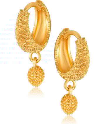 Vighnaharta Filigree work Gold Plated alloy Hoop Earring Clip on fancy drop Bali Earring for Women and Girls  [VFJ1567ERG]