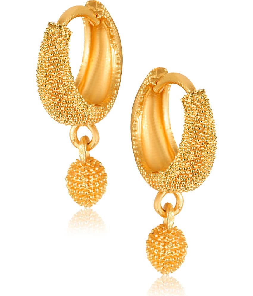 Vighnaharta Filigree work Gold Plated alloy Hoop Earring Clip on fancy drop Bali Earring for Women and Girls  [VFJ1567ERG]