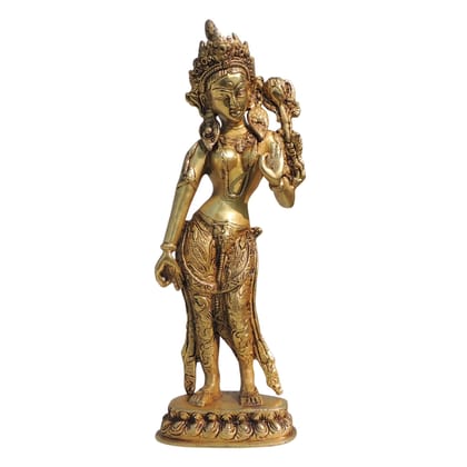 Brass Tara Devi Idol – Goddess Tara Brass Religious Home Decor, Height : 12 Inch (BSMAS1652 F)