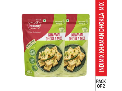 INDIMIX Instant Ready to Cook Khaman Dhokla Mix, Ready In 3 Steps, Healthy & Tasty 200g - Pack of 2