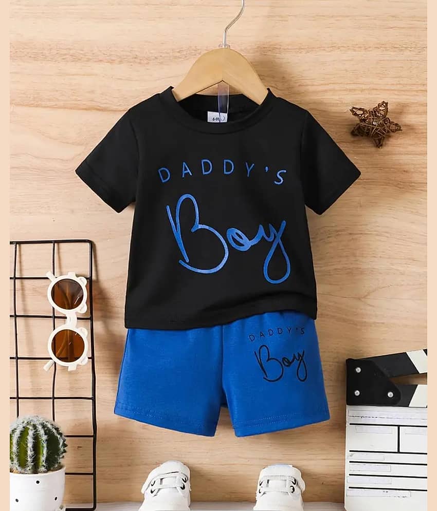 MUSNAHGARMENTS Pack of 1 Baby Boys Cotton T-Shirt & Shorts Set ( Black )