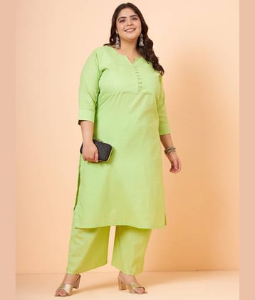 Tissu Cotton Striped Kurti With Palazzo Women's Stitched Salwar Suit - Green ( Pack of 1 )