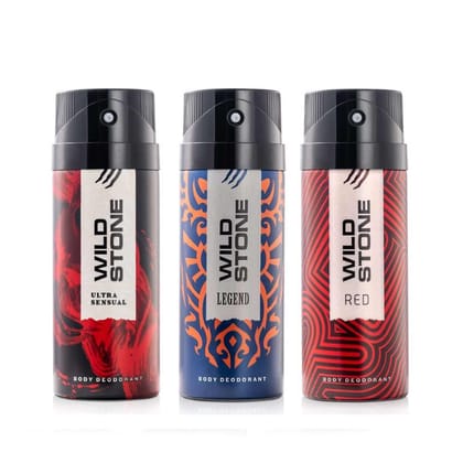 Wild Stone Ultra Sensual, Red and Legend Deodorants Body Spray for Men, Long Lasting Deo Combo Pack of 3 (200ml each) Wild Stone Ultra Sensual, Red and Legend Deodorants Body Spray for Men, Long Lasting Deo Combo Pack of 3 (200ml each) - 200 ml (Pack of 
