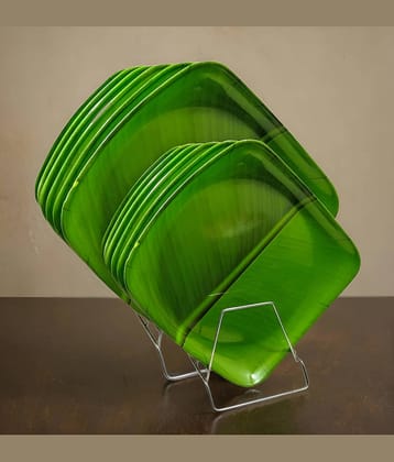 Inpro 12 Pcs Melamine Dark Green Full Plate & Half Plate