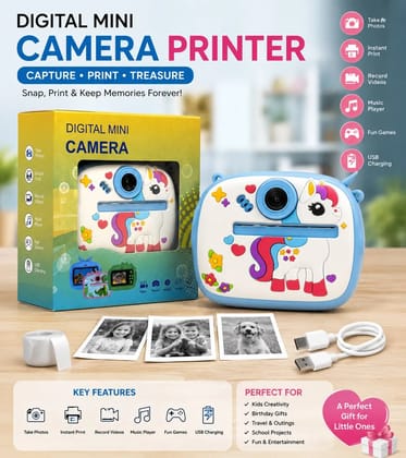 Mini Digital Instant Camera Printer for Kids | Portable Thermal Photo Printer Camera | Instant Print Digital Camera with Built-In Printer | Fun Photo & Video Camera for Children (Design & Color May Vary)