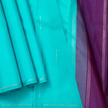 Turquoise And Purple Borderless Kanchipuram Silk Saree For Festive Wear PV NYC 1441