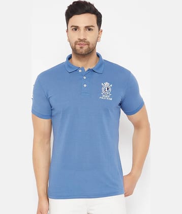 The Million Club Pack of 1 Cotton Blend Regular Fit Embroidered Half Sleeves Men's Polo T Shirt ( Blue )