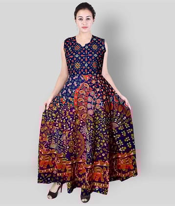 Frionkandy Women Cotton Printed A-line Dress ( Multi Color )