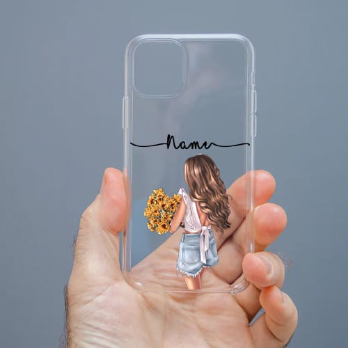 Personalized Cute Girl Transparent Silicon Case Customised with Name for Oppo, Vivo, Redmi, Realme, Poco, Mi, OnePlus, Samsung, iPhone, and More - design 32