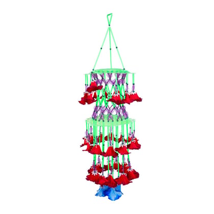 Rekha Handicrafts House Handmade Jhoomer Ceiling Hanging with Green plate and Red flower