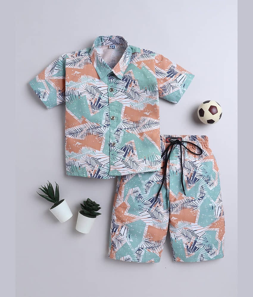 Fourfolds Pack of 1 Boys Cotton Blend Shirts & Shorts Set ( Orange )