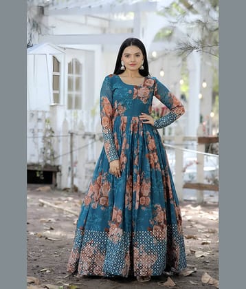 kedar fab Blue Anarkali Georgette Women's Stitched Ethnic Gown ( Pack of 1 )