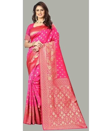 GARIYA Banarasi Silk Embellished Saree With Unstitched Blouse Piece ( Red )