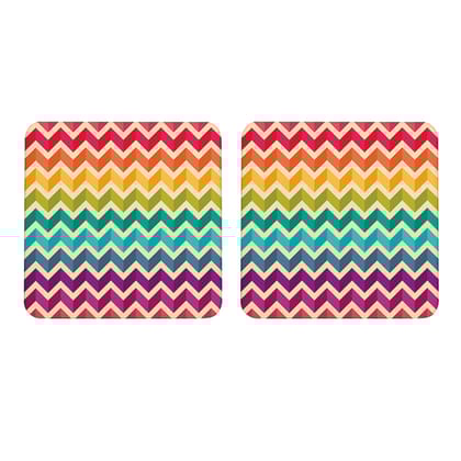 Multicolor Colorful Pattern Set Of 2 Square Wooden Coaster