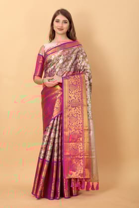 Yavira silk Women's Multi Handwoven Poly Silk Saree