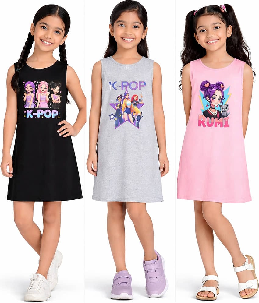 CRAZYON Cotton Frock For Girls ( Pack of 3 , Multicolor )