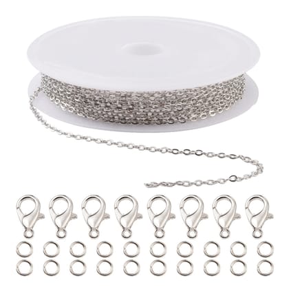 10 Pcs, DIY 3m Brass Chain Jewelry Making Kit, 30Pcs Open Jump Rings, 10Pcs Alloy Lobster Claw Clasps