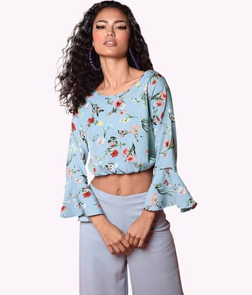 Chimpaaanzee Women's Crepe Crop Top ( Blue )