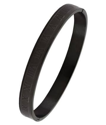 The Jewelbox Italian Roman Black 316L Surgical Stainless Steel Openable Bangle Kada Bracelet For Men Boys - None