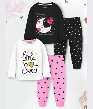Trampoline Pack of 2 Girls Cotton Blend T-shirt & Trackpants ( White & Black )