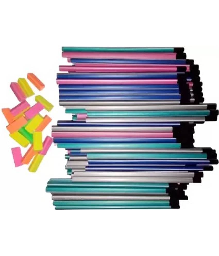 Posshe 100 Tringle Pencil with 10 Tringle Folorosent Eraser(Multicolour) Pencil (Set of 110, Multicolor)