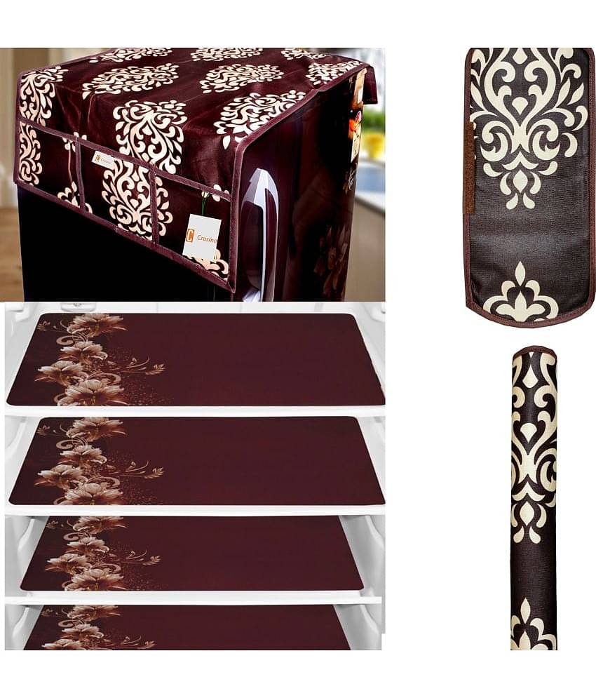 Crosmo Polyester Floral Printed Fridge Mat & Cover ( 64 18 ) Pack of 7 - Multicolor