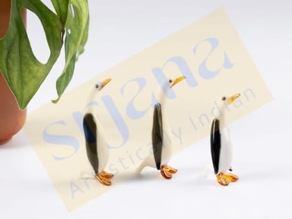 Srjana Hand Blown Glass Penguin Family of 3 Srjana Hand Blown Glass Penguin Family of 3