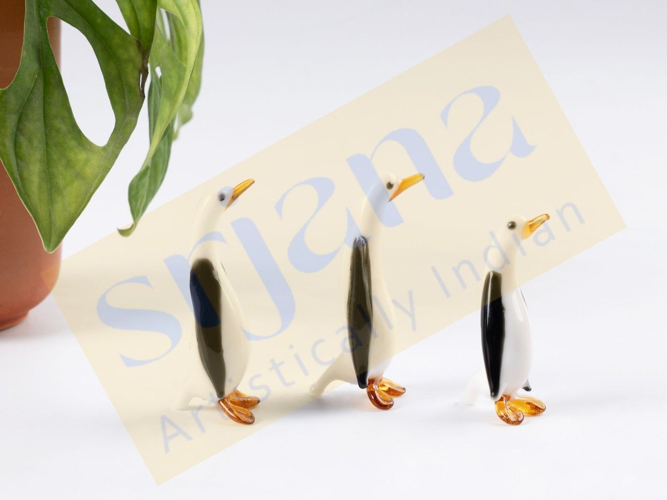 Srjana Hand Blown Glass Penguin Family of 3