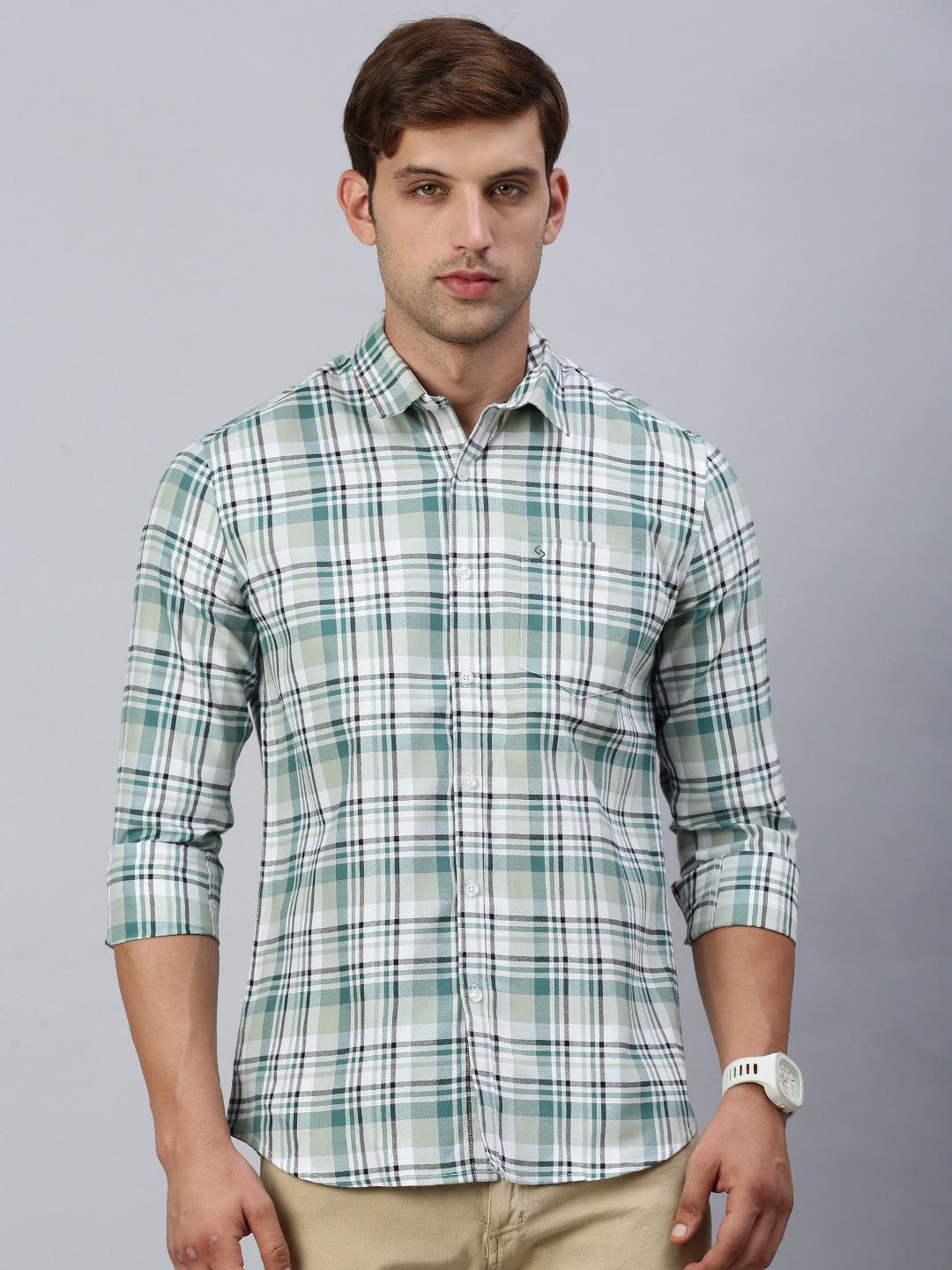 Classic Polo Men's Full Sleeve Green/White Slim Fit Checked Casual Shirt | SP2-CL-31 A-FS-CHK-SF